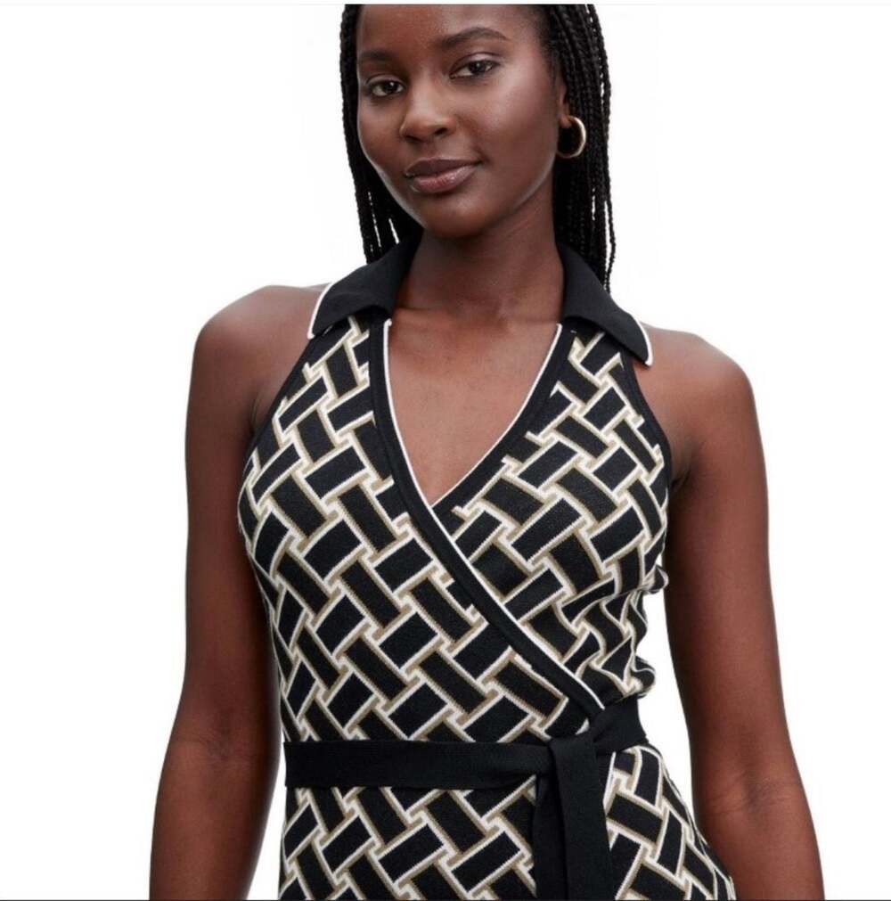 Diane von Furstenberg for Target Black and Neutral Weave Sweaterknit Midi Wrap D